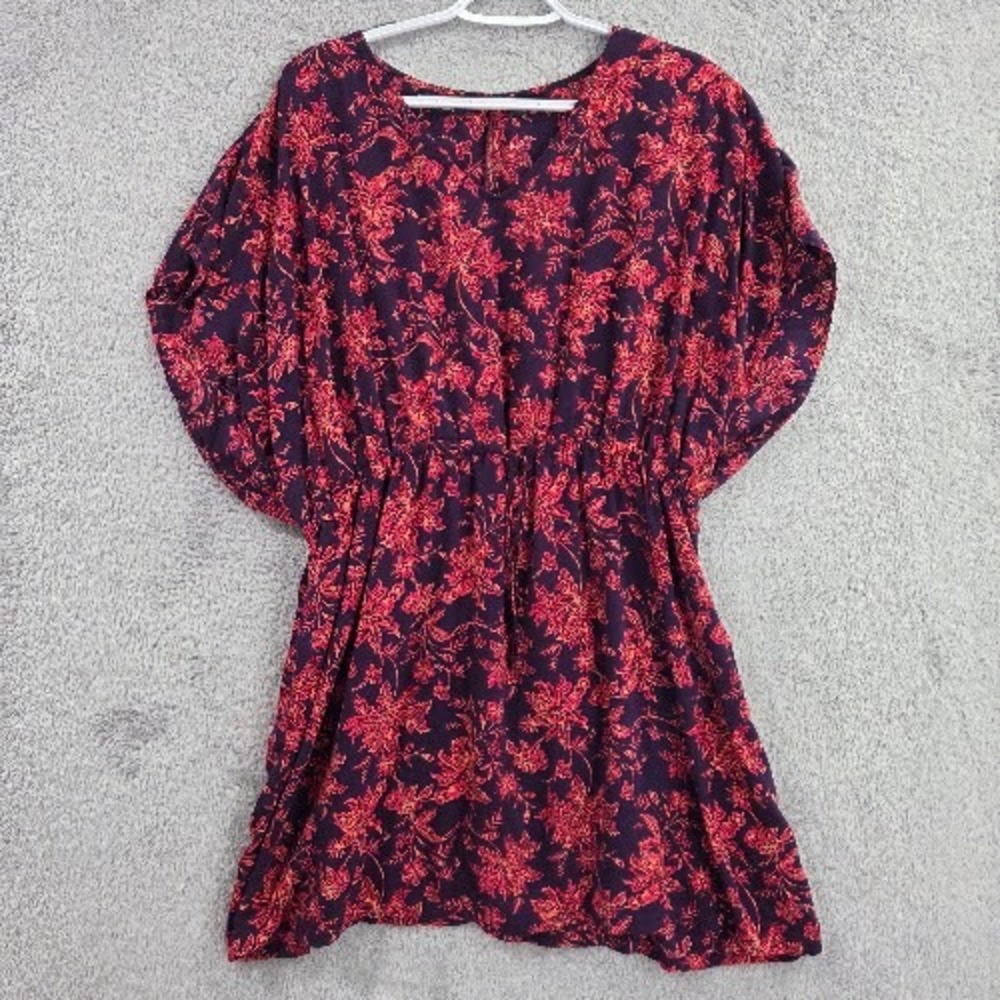 Lands' End Swim Cover Up Women's XS/S Purple Floral Modal V-Neck Kaftan Dress
